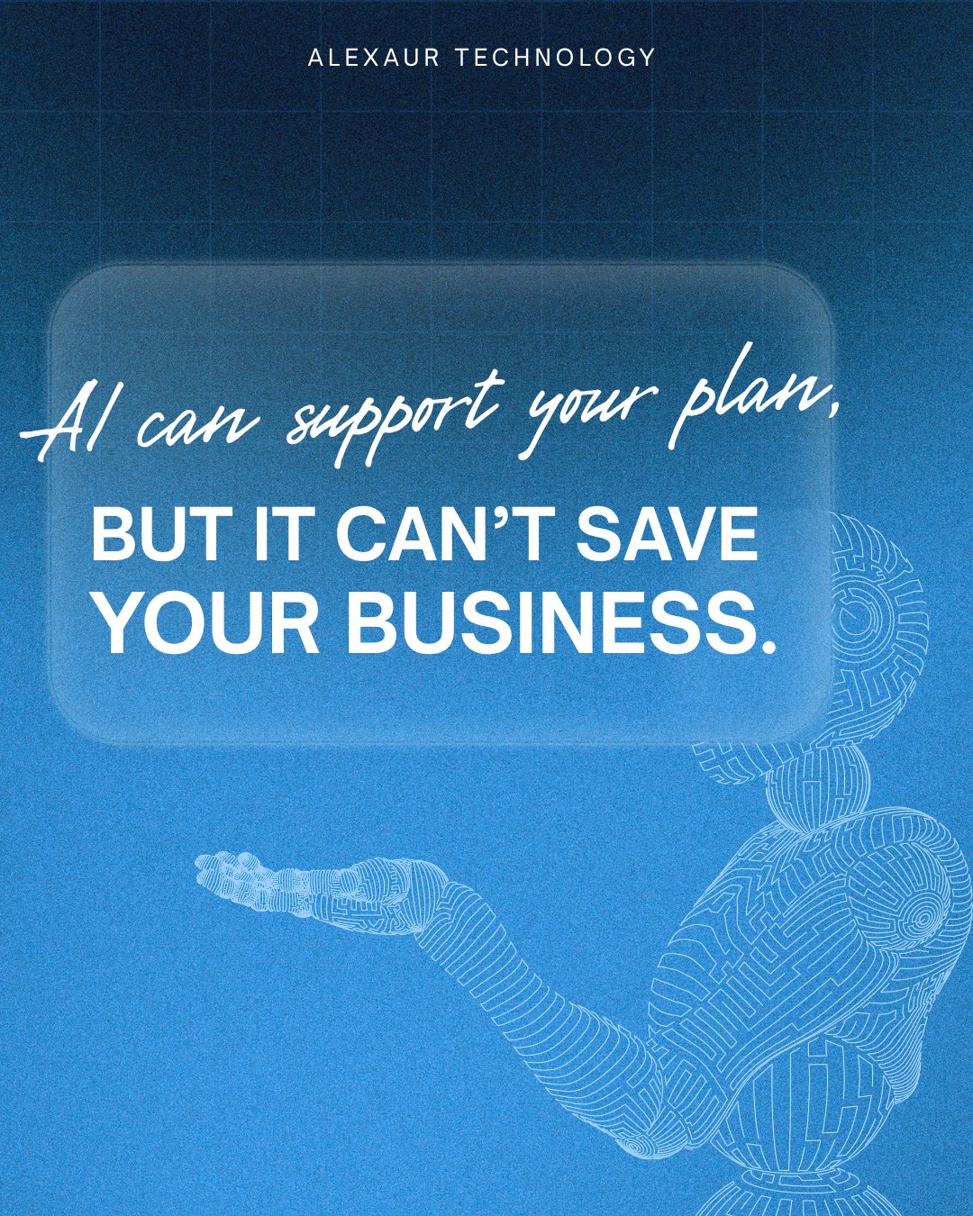Blue graphic with robotic figure and AI disaster recovery text